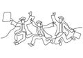 One continuous line group young students in jump joyfully. Happy three teenager student express their graduation while hands up Royalty Free Stock Photo