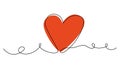 One continuous line heart icon. Minimalist linear romantic love symbol with red heart shape, valentines day greeting