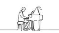 One continuous line male pianist playing classic grand piano on music concert theater festival.