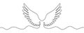 One continuous line of a pair of spread wings. Line art of angel or bird wings on a wavy horizontal line Royalty Free Stock Photo