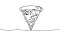 One continuous line pizza slice menu concept. Restaurant food pizzeria icon single line drawing.