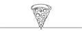 One continuous line pizza slice menu concept. Restaurant food pizzeria icon single line drawing. Hot dinner style vector Royalty Free Stock Photo