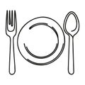 One continuous line plate, khife and fork. Vector illustration Royalty Free Stock Photo