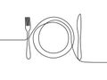 One continuous line plate, khife and fork. Vector Royalty Free Stock Photo