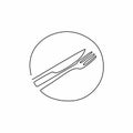 One continuous line plate, knife and fork. Decoration for cafe or kitchen, restaurant or menu linear style and hand drawn isolated