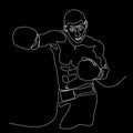 One continuous line Silhouette of a muscular boxer