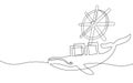 One continuous line wheel helm computer developer app concept. Business digital open source program. Data coding Royalty Free Stock Photo
