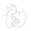 One continuous monoline single drawing line art flat doodle family, mom love dad and baby, mother father. Isolated image