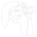 One line drawing of young woman with DSLR camera. Female photographer, photojournalist. Vector illustration