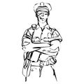 One continuous single drawn art line minimalism doodle hand character police officer. National police day concept