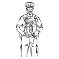 One continuous single drawn art line minimalism doodle hand character police officer. National police day concept