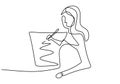 One continuous single drawn line art doodle girl, drawing, art, pencil. Isolated image hand drawn outline white background. Vector Royalty Free Stock Photo