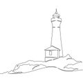 continuous single drawn line art doodle sea, beach, lighthouse