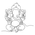 One continuous single drawn line art doodle spirituality happy ganesh indian culture .Isolated image of a hand drawn outline on a