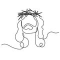 One continuous single drawn line art doodle spirituality Jesus Christ a wreath on his head.Isolated image of a hand drawn outline