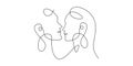 One continuous single drawn line art Kissing love, couple, kiss, man, woman, lover, face . Isolated image hand drawn outline white