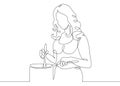 One continuous single drawn line doodle cook woman