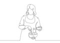 One continuous single drawn line doodle cook woman