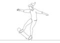 One continuous single drawn line, a girl skater