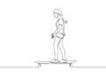 One continuous single drawn line, a girl skater