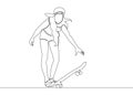 One continuous single drawn line, a girl skater