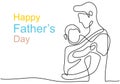 One continuous single line drawing of a daddy carries the child isolated on white background. Happy Father`s Day. Character dad Royalty Free Stock Photo
