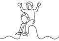 One continuous single line drawing of a daddy carries the child on the shoulders. Happy little child playing with his father