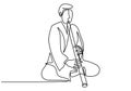 One continuous single line drawing of a man with Shakuhachi flute, traditional music of Japanese. A sitting man wearing Kimono is