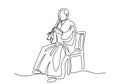 One continuous single line drawing of a man with Shakuhachi flute, traditional music of Japanese. A sitting man wearing Kimono is