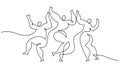 One continuous single line drawing of three dancing people picasso style