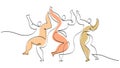 One continuous single line drawing of three dancing people picasso style