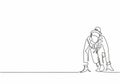 One continuous single line drawing of young happy businesswoman gets ready to doing sprint run on running track, from front view. Royalty Free Stock Photo