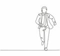 One continuous single line drawing of young male manager join run competition on running track to reach finish line. Business