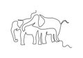 One continuous single line of elephant couple for world elephant day isolated on white background Royalty Free Stock Photo