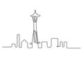 One continuous single line of famous building like space needle isolated on white background