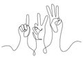 One continuous single line of hand diversity pose isolated on white background