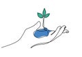 One continuous single line hand drawing of hand bring plant isolated on white background Royalty Free Stock Photo