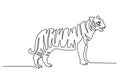 One continuous single line hand drawing of international tiger day with big tiger isolated on white background