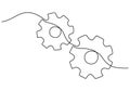 One continuous single line hand drawing of two gears isolated on white background Royalty Free Stock Photo