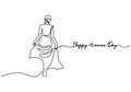 One continuous single line of happy woman day with lady wear gown isolated on white background