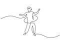 One continuous single line of man playing hula hoop isolated on white background Royalty Free Stock Photo