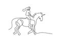 One continuous single line of man riding pegasus horse isolated on white background