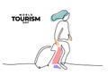 One continuous single line of world tourism day with girl vacation