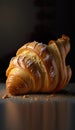 One croissant isolated on a black background. Breakfast, snacks or bakery