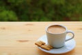 One Cup of Hot Coffee with Cookies EZ Served on Wooden Table Royalty Free Stock Photo