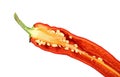 One cut red hot chili pepper close up on white Royalty Free Stock Photo