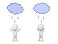 One 3D Character is happy under rain while the other is sad