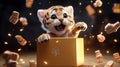 One 3D pop-out surprise gift box features a cute tiger leaping out, whereas the other does not. idea of festivity and surprise Royalty Free Stock Photo