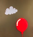 One 3d Red Soft Fluffy Pillow in Shiny Red Balloon Design Style Floating at The Corner with White Cloud and Copyspace on Abstract