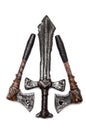 One dagger and two axes isolated Royalty Free Stock Photo
